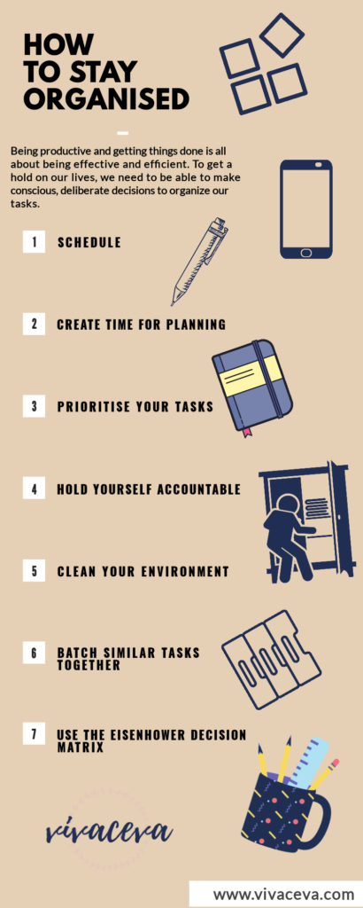 Infographic on how to stay organised by vivaceva